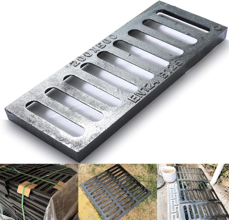 Facoba Cast Iron Drain Grate, 8 * 20in Outdoor Drain Cover, B125 Class Ductile Iron Channel Drainage Grates, Heavy Duty Sewer Grate,Black Rectangle Drain Grate for Yard,Driveway,Concrete Floor. - Image 1